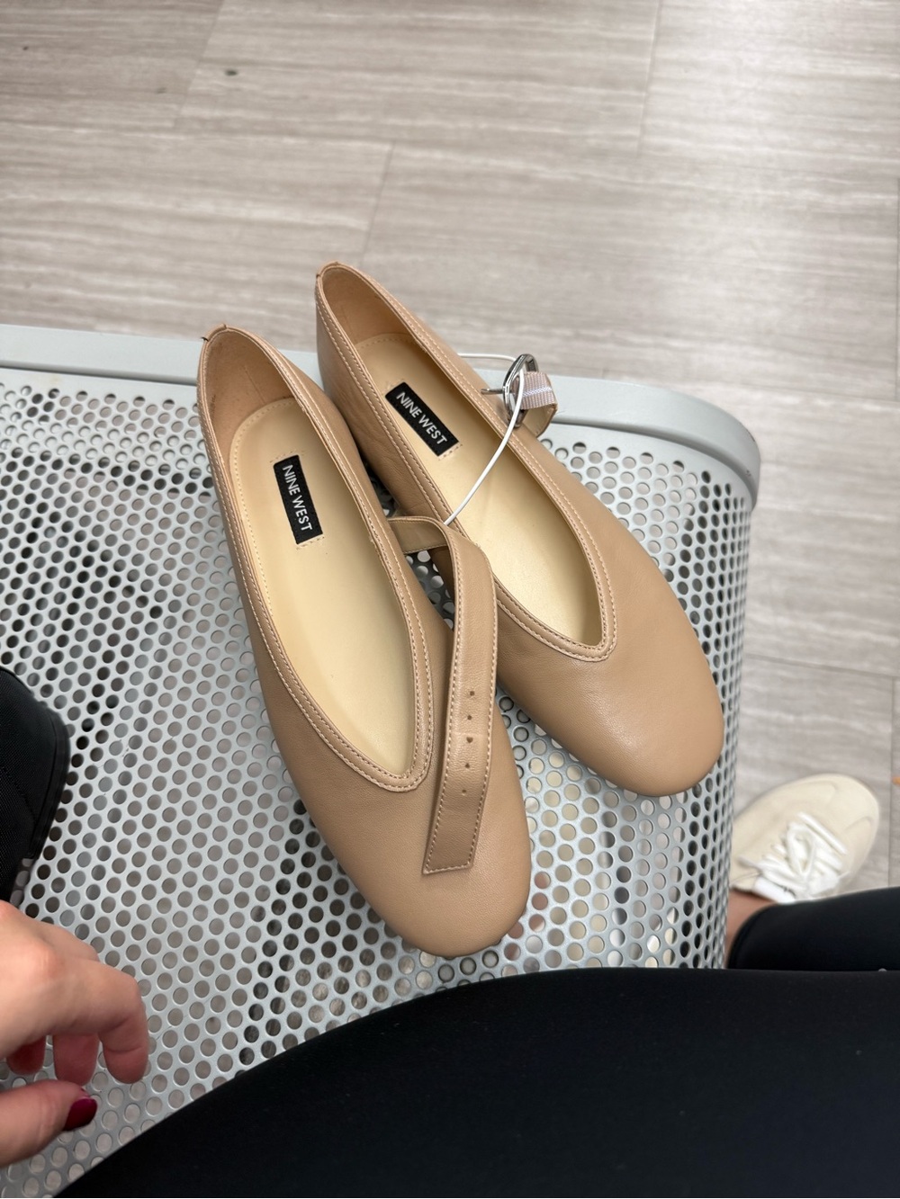 Nine West Nude/Tan Leather Mary Jane Ballet Flats